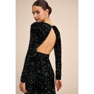 Lulus Rhonna Emerald Green Velvet Sequin Mermaid Maxi Dress - Size M